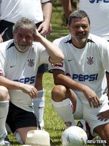 The president Lula (left) poses with Socrates (right) in file photo from 2005