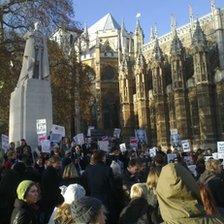 Russian anti-government demonstrators outside the Houses of Parliament in central London