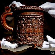 The Glastonbury Grace Cup, a 16th Century carved oak tankard