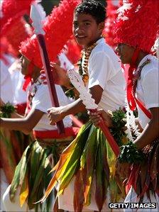 Tongan schoolchildren perform the Kailao dance