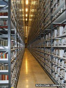 Filled shelves at the Bodleian Libraries Book Storage Facility at Swindon