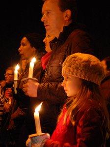 Mark Butler with daughter Charlotte at vigil for Anuj Bidve