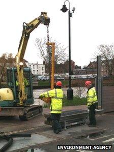 Barriers going up at Frankwell