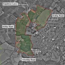 Aerial view of the new homes site boundary west of Barwell