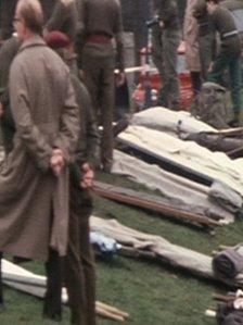 Stretchers outside the 16th Parachute Brigade Headquarters