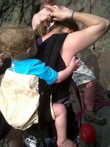 Ffion and Menna Pritchard about to start an ascent at Three Cliffs bay. Gower