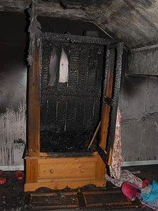 The burnt wardrobe in the Freckleton house