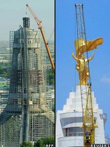 Left, the arch being dismantled on 26 August and right, removal work begins on 20 July