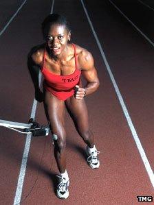 Marlene Ottey with TMG sensor in her leg