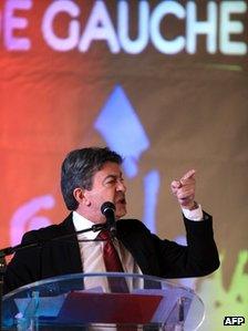 Jean-Luc Melenchon addressing a rally in Bastia, northern Corsica, 22 February