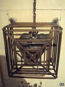 The iron container holding the preserved heart in Christ Church Cathedral, Dublin.