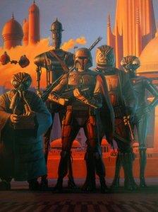 Original artwork titled Bounty Hunters in Cloud City by Ralph McQuarrie