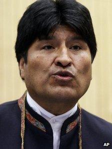 Bolivia's President Evo Morales delivers a speech at the 55th session of the Commission on Narcotic Drugs of the United Nations Office on Drugs and Crime, UNODC on 12 March 2012