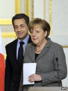 President Nicolas Sarkozy with German Chancellor Angela Merkel (6 Feb 2012)