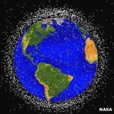 Earth surrounded by space debris