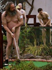 Naked golfers in Southend