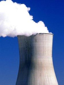 Steam billowing from nuclear power plant reactor