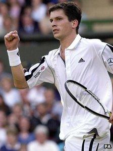 Tim Henman typically raised a clenched fist to celebrate during his tennis matches