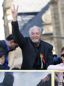 George Galloway celebrates his victory in the Bradford West by-election