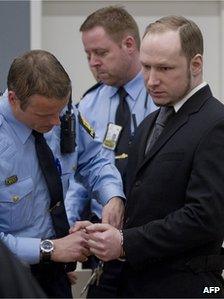 Breivik in court (23 Apr 2012)