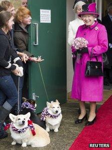 The Queen with her corgis on 1 May 2012