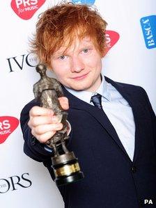 Ed Sheeran with the Best Song Musically and Lyrically award received for The A Team at the 2012 Ivor Novello awards