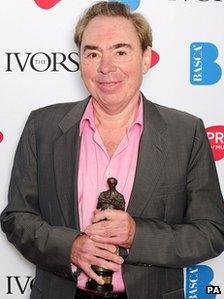 Lord Andrew Lloyd Webber with the Basca Fellowship award at the 2012 Ivor Novello awards held at the Grosvenor House Hotel, London