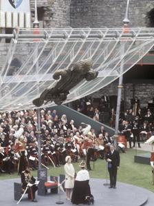 Prince Charles and Queen Elizabeth at Caernarfon Castle, the location for the Investiture of the Prince of Wales on 1 July 1969