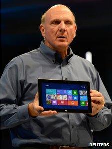 Steve Ballmer holds Surface tablet