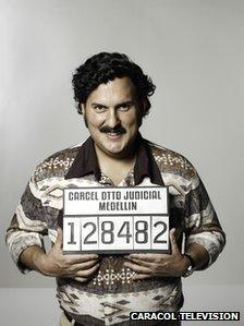 Still from Caracol television showing actor Andres Parra as Pablo Escobar