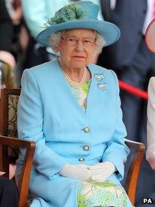 The Queen watching the river pageant