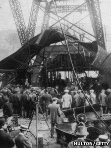 The pithead wrecked by the explosion