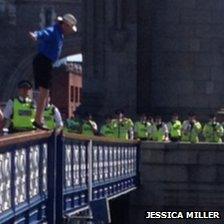 Diver on railings