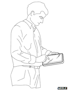 Apple drawing of man holding a tablet computer