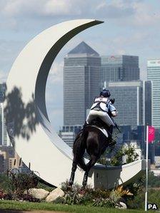 Great Britain's Nicola Wilson riding Opposition Buzz jumps The Moon fence on the cross country course during eventing at Greenwich Park.