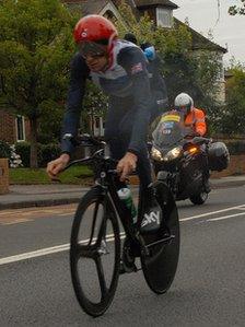 Bradley Wiggins testing out the time trial route in Surrey on Wednesday