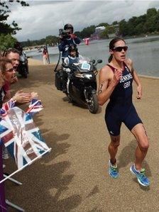 Helen Jenkins competing in the triathlon at London 2012