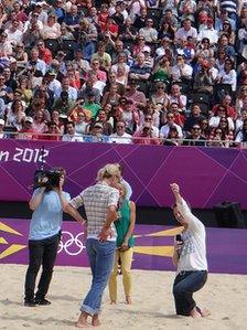 Tom Holt, kneeling, proposes to Elfi Czinegeova, 4 August 2012