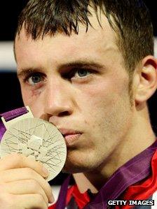 Fred Evans with his silver medal