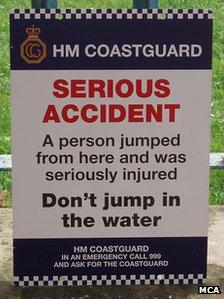 Tombstoning warning sign