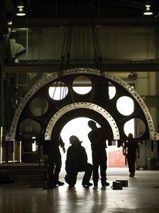 Wood Group GTS technicians working at an upper compressor discharge casing at the Emery Generating Station in Clearlake, Iowa