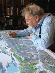 Alasdair Gray with his Hillhead artwork images