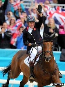 Peter Charles celebrates winning gold at the London 2012 Olympic Games