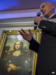 Professor Alessandro Vezzosi stands in front of the Isleworth Mona Lisa on Thursday