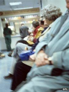 Elderly couple in hospital waiting room