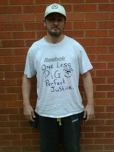 Thew in the offensive T-shirt