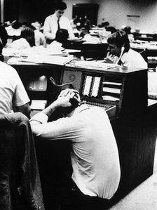 Stock broker reacts to falling share prices in October 1987