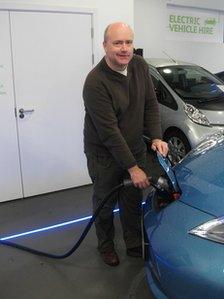 Ian Reeves using DC fast charge point at Scottish Hydro's Centre for Renewable Excellence