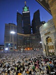 Muslim pilgrims perform their prayers in the Grand Mosque of the holy city of Mecca, on October 22, 2012