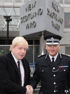 London Mayor Boris Johnson welcoming new Metropolitan Police Commissioner Sir Paul Stephenson in 2009